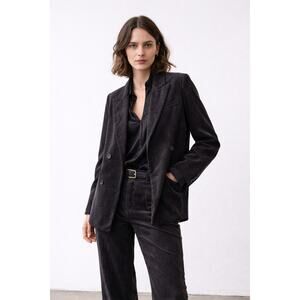 Ruti Oversized Corduroy Double-Breasted Blazer – Charcoal – Size 1 (M) Academia